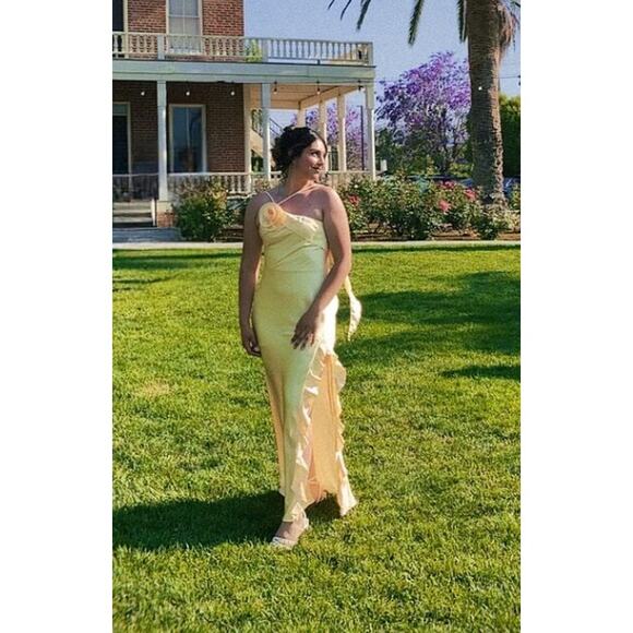 Petal & Pup Butter Yellow Aila with Rosette on One Shoulder Dress Size L - Picture 7 of 13